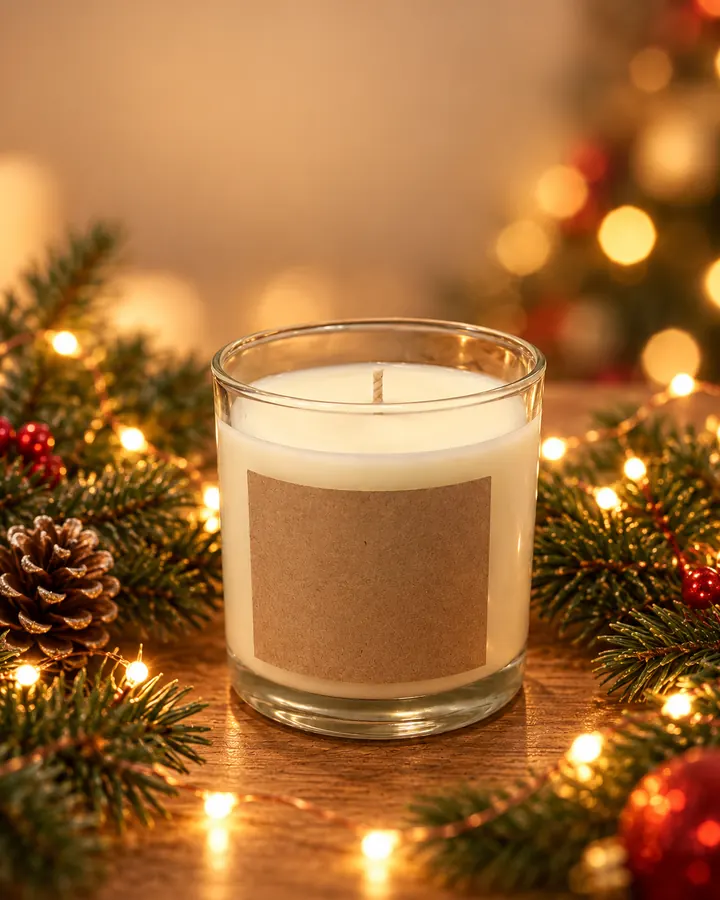 Vela aromática com decoração de Natal